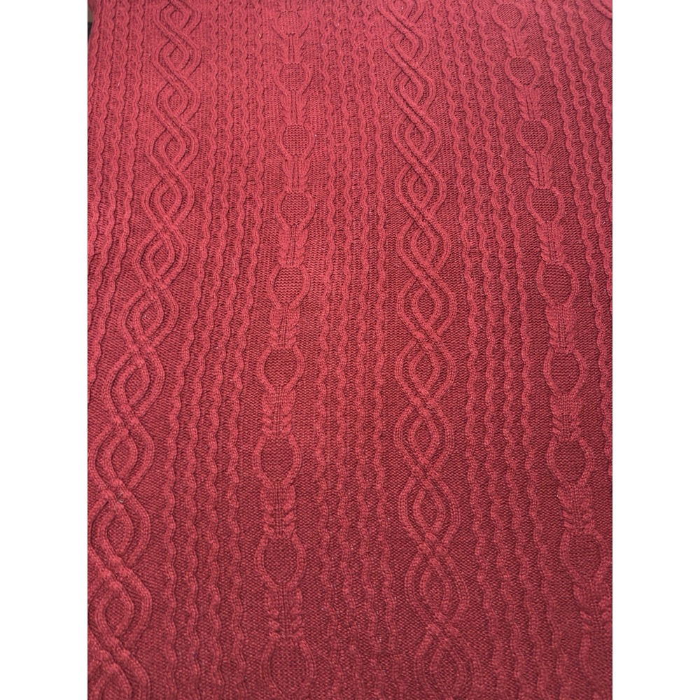 LL Bean Throw Blanket Chunky‎ Cable Knit Fisherman Red Soft Sherpa Reversible